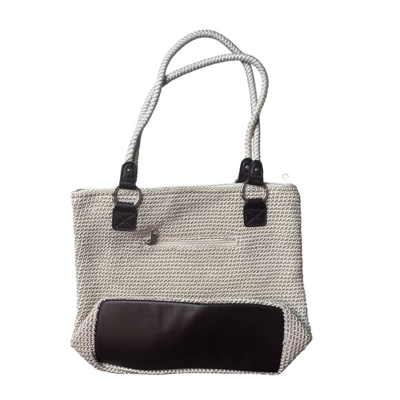 croft & barrow Handbags - Croft & Barrow Tote Bag Womens Cream Brown Newport Crochet Knit Shoulder Bag